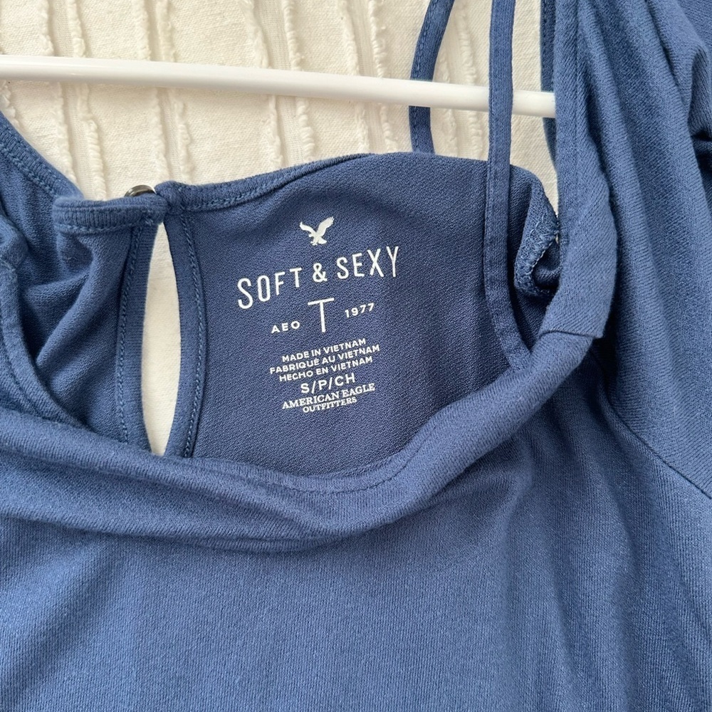 American Eagle Outfitters Soft & Sexy Blue Off Shoulder Top - Picture 5 of 5